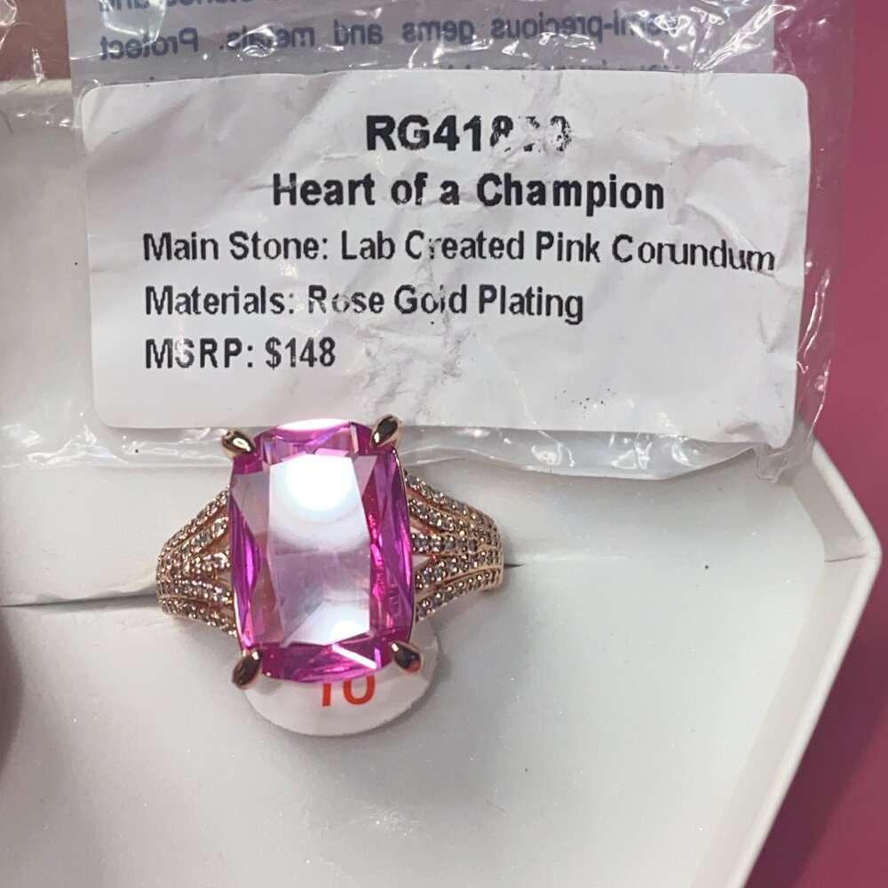 Heart Of A Champion Size 10 Rg41879 Lab Created Pink Corundum Rose Gold Plating